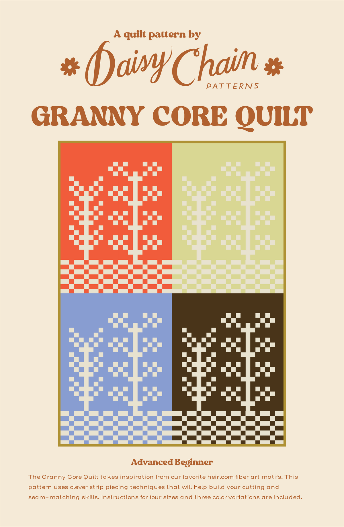HC-16 Heartfelt Patchwork Daisy 未使用 Granny Core Quilt PDF Pattern – Daisy Chain Patterns